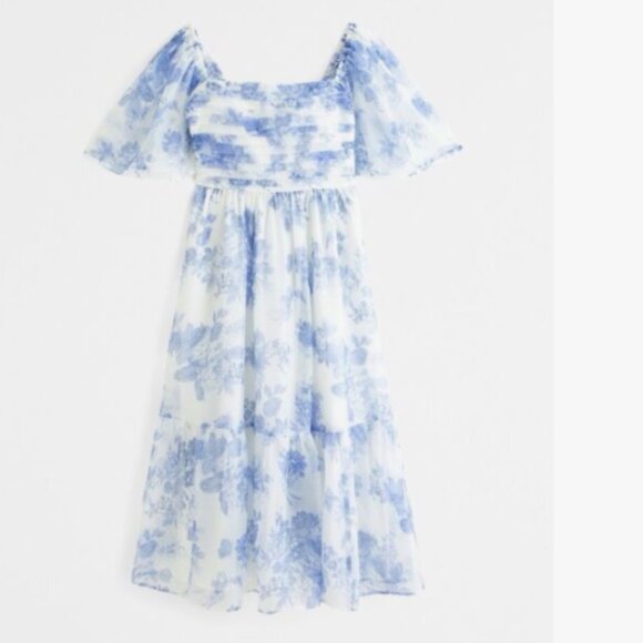 NWT A&F Emerson Angel Sleeve Midi Dress Blue Floral - Picture 1 of 4